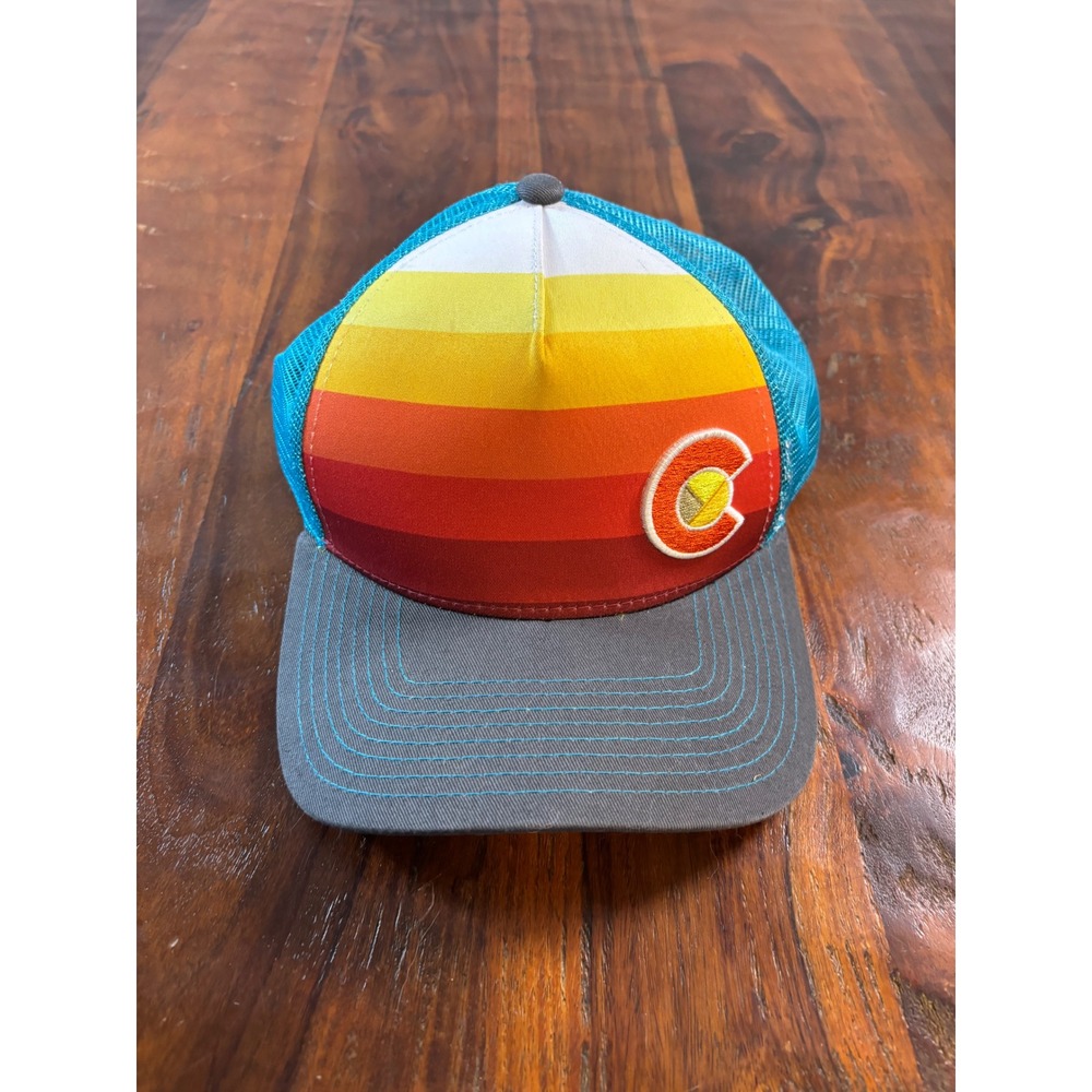 YoColorado Sunset Gradient Trucker Hat Grey Turquoise Snapback Colorado Logo Cap